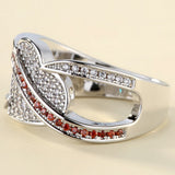 Red CZ Stripe Pavé Leaf Wrap Ring