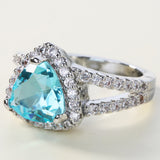 Aqua Trillion CZ Split-Shank Halo Ring