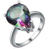 Rainbow Mystic Pear CZ Solitaire Ring