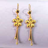 Gold Flower Bead Tassel Drop Earrings