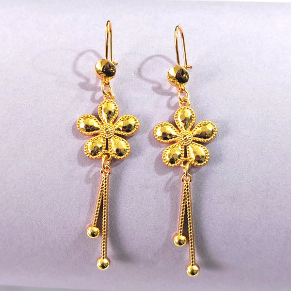 Gold Flower Bead Tassel Drop Earrings