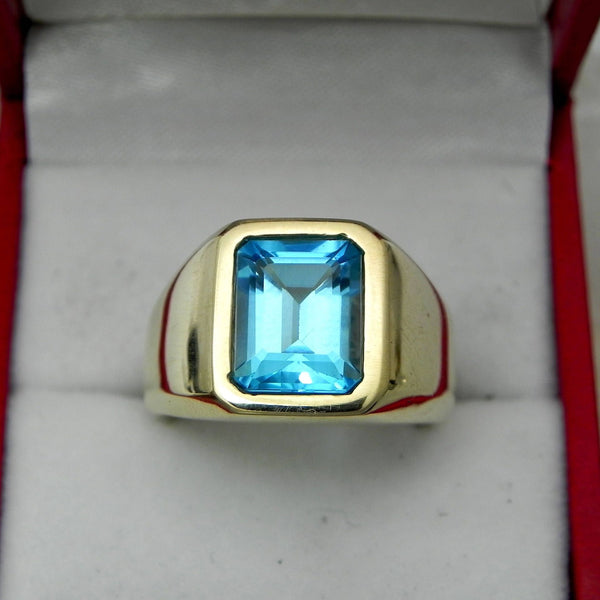 Aqua Emerald-Cut CZ Men's Signet Ring