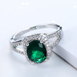 Emerald-Green Cushion CZ Halo Split-Shank Ring