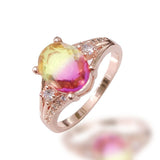 Pink-Yellow Oval CZ Solitaire Ring