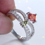 Orange-Red and Olive CZ Split Wave Ring