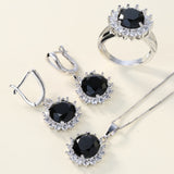 Black Round CZ Starburst Halo Jewelry Set