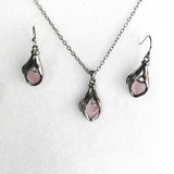 Gold Tulip Pink Stone Necklace and Earrings Set