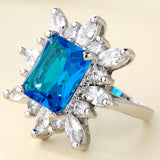Sapphire-Blue Cushion CZ Marquise Starburst Ring
