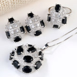 Black Oval CZ Cluster Jewelry Set