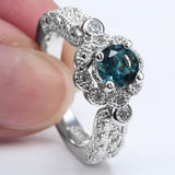 Aqua Round CZ Filigree Halo Ring
