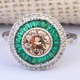 Champagne CZ Emerald-Green Baguette Halo Ring