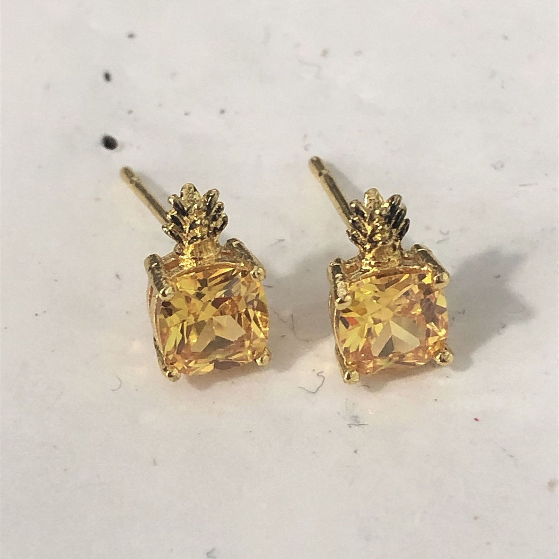 Yellow Cushion CZ Pineapple Stud Earrings