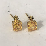 Yellow Cushion CZ Pineapple Stud Earrings