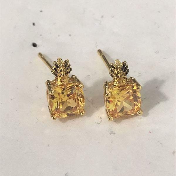 Yellow Cushion CZ Pineapple Stud Earrings