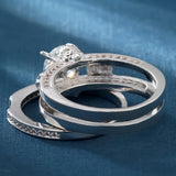 Round CZ Solitaire Three-Band Bridal Ring Set