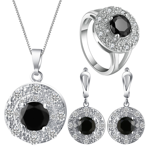 Black Round CZ Disc Halo Jewelry Set