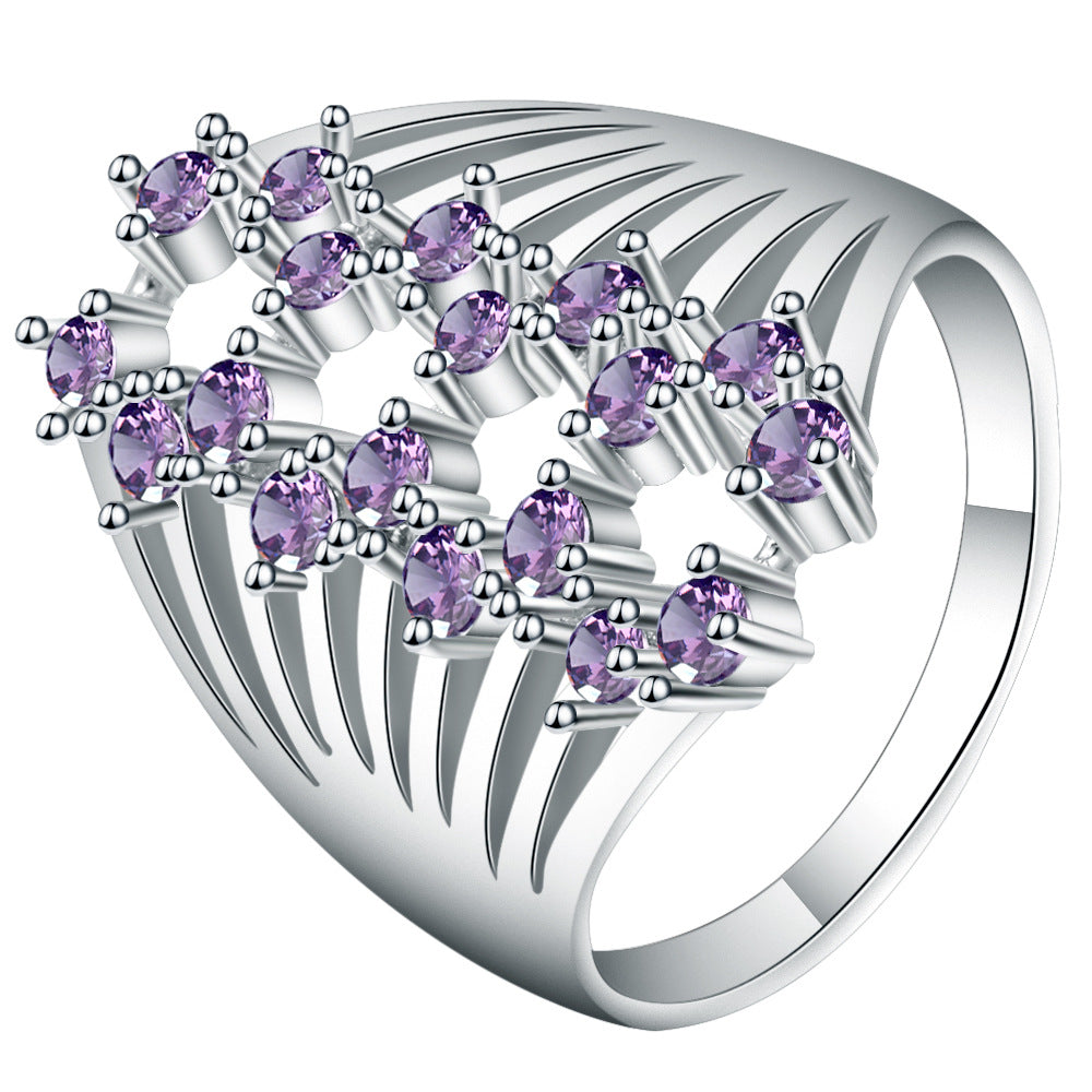 Purple CZ Openwork Lattice Wide Ring