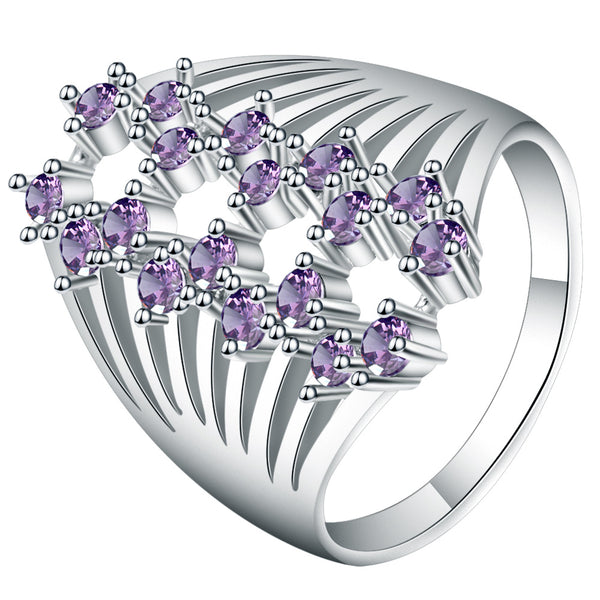 Purple CZ Openwork Lattice Wide Ring
