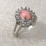 Pink Cabochon Round CZ Halo Ring