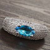 Aqua Marquise CZ Pavé Dome Ring