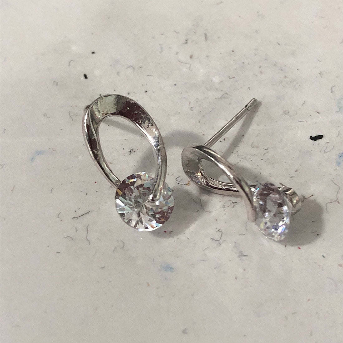 Clear CZ Solitaire Loop Stud Earrings
