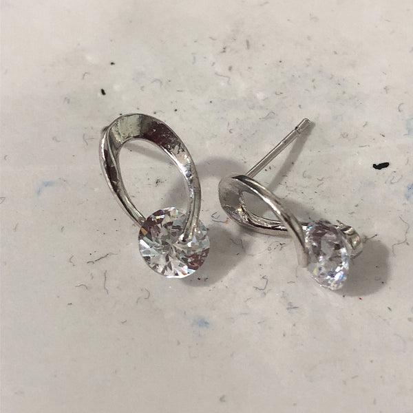 Clear CZ Solitaire Loop Stud Earrings