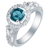 London-Blue Round CZ Marquise Side Halo Ring