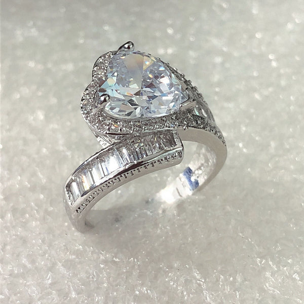 Pear CZ Bypass Ring with Baguette Shoulder