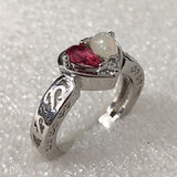 Opal-Look Heart Red CZ Filigree Band Ring