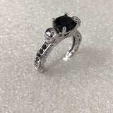Black Round CZ Mouse-Ear Solitaire Ring