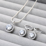 Round CZ Halo Pendant and Earring Set