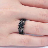 Black Round CZ Skull Shoulder Black Ring