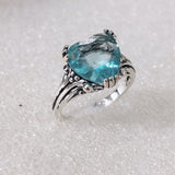 Aqua Heart CZ Claw Prong Ring