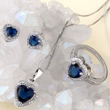 Sapphire-Blue Heart Halo Jewelry Set