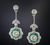 Art Deco Green Halo Round CZ Drop Earrings