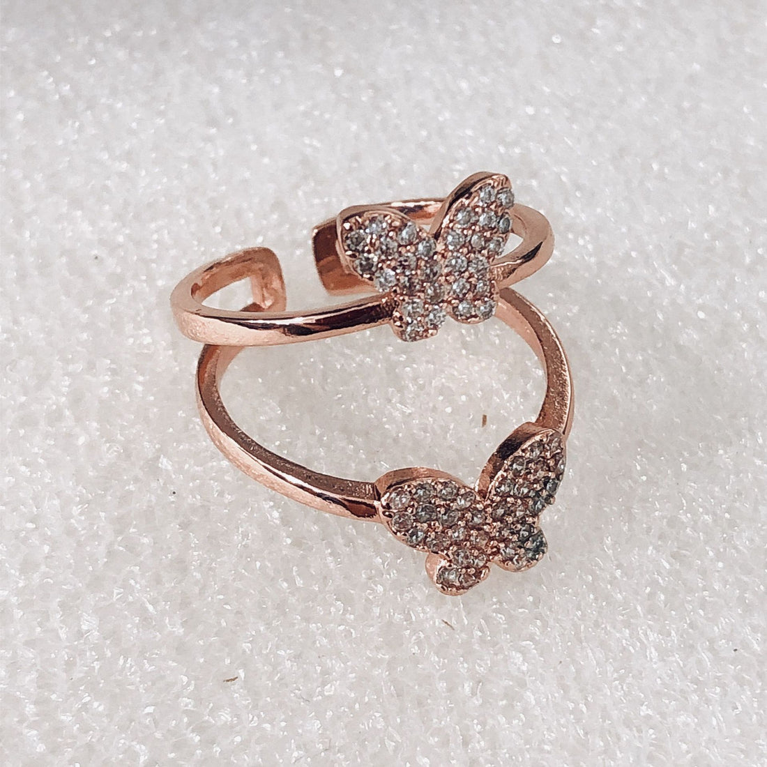 Rose Gold Pavé Double Butterfly Open Ring