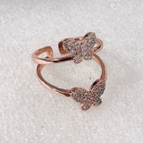 Rose Gold Pavé Double Butterfly Open Ring
