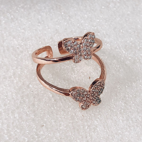 Rose Gold Pavé Double Butterfly Open Ring