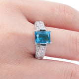 Aqua Emerald-Cut CZ Pavé Shank Ring