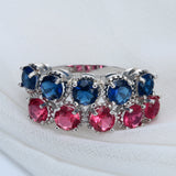 Blue and Pink Round CZ Double-Row Ring