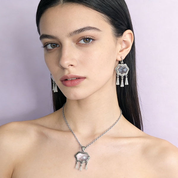 Crystal Tassel Pendant Necklace and Earrings Set