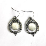Moonstone-Look Round Antique Filigree Hook Earrings