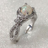Blue Opal-Look Round Bow Shoulder Ring