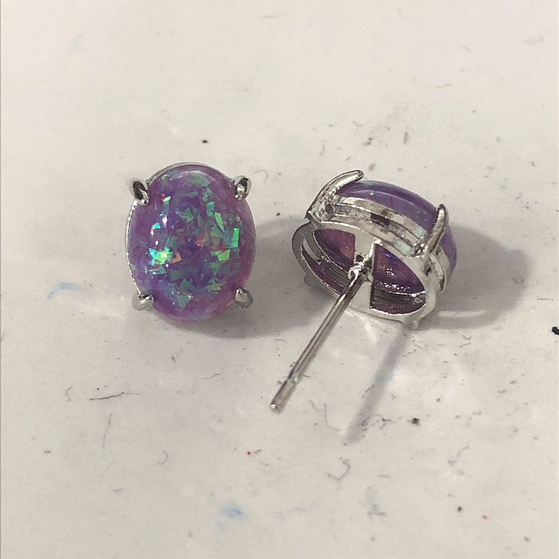 Purple Opal-Look Oval Prong Stud Earrings