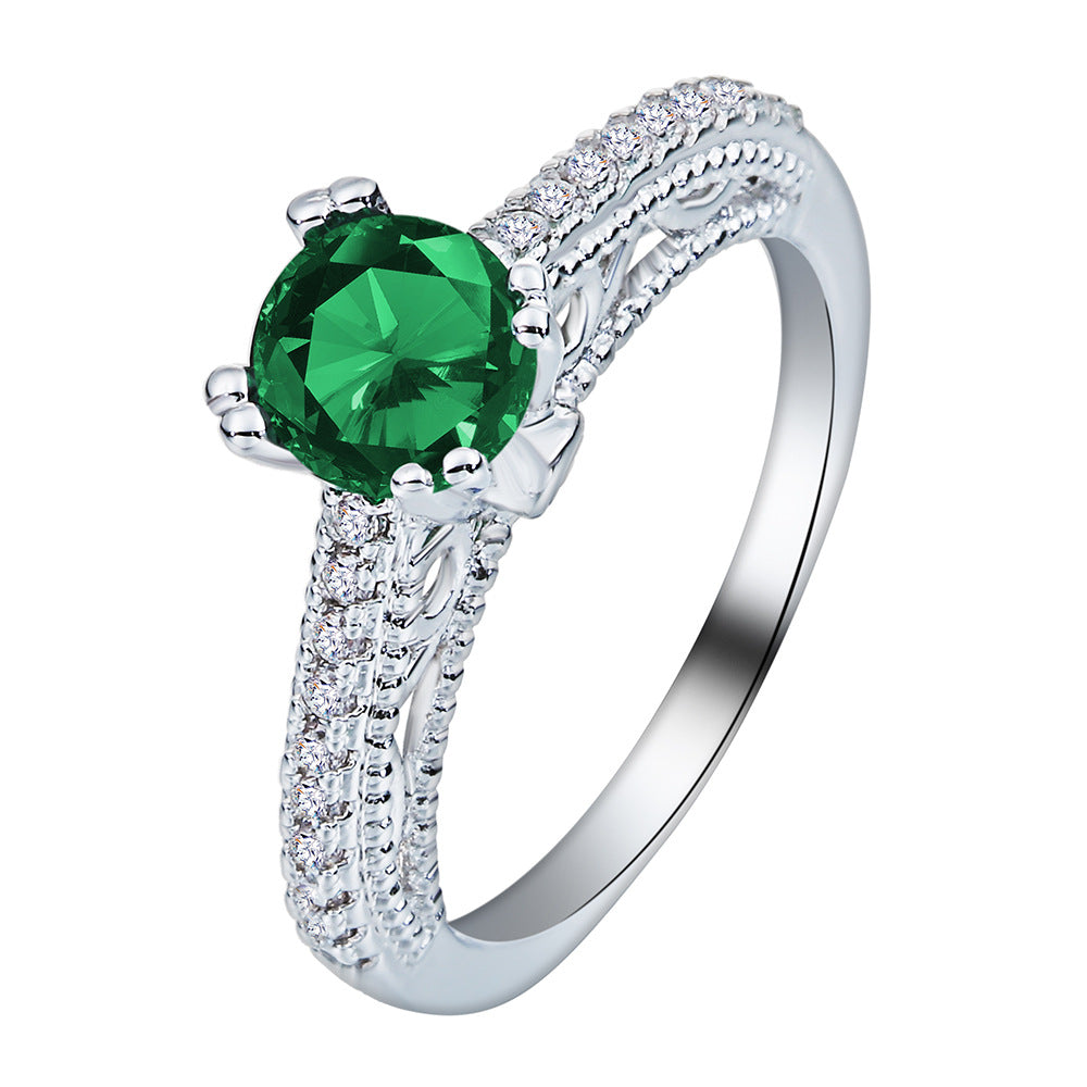 Emerald-Green Round CZ Pavé Shoulder Ring