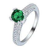 Emerald-Green Round CZ Pavé Shoulder Ring