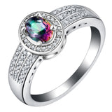 Rainbow Mystic Oval CZ Wide Halo Ring