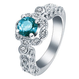 Aqua Round CZ Filigree Halo Ring