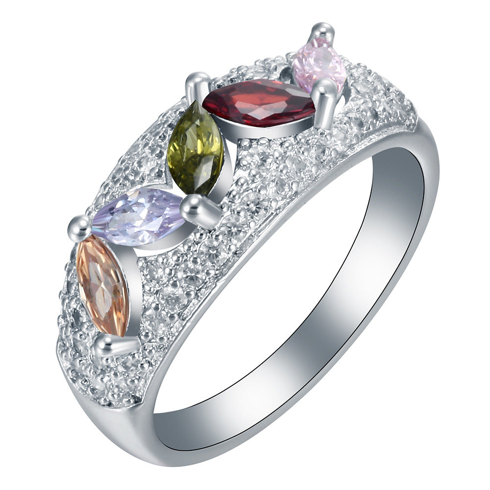 Multicolor Marquise CZ Pave Dome Ring