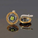 Green Round CZ Antique Medallion Earrings